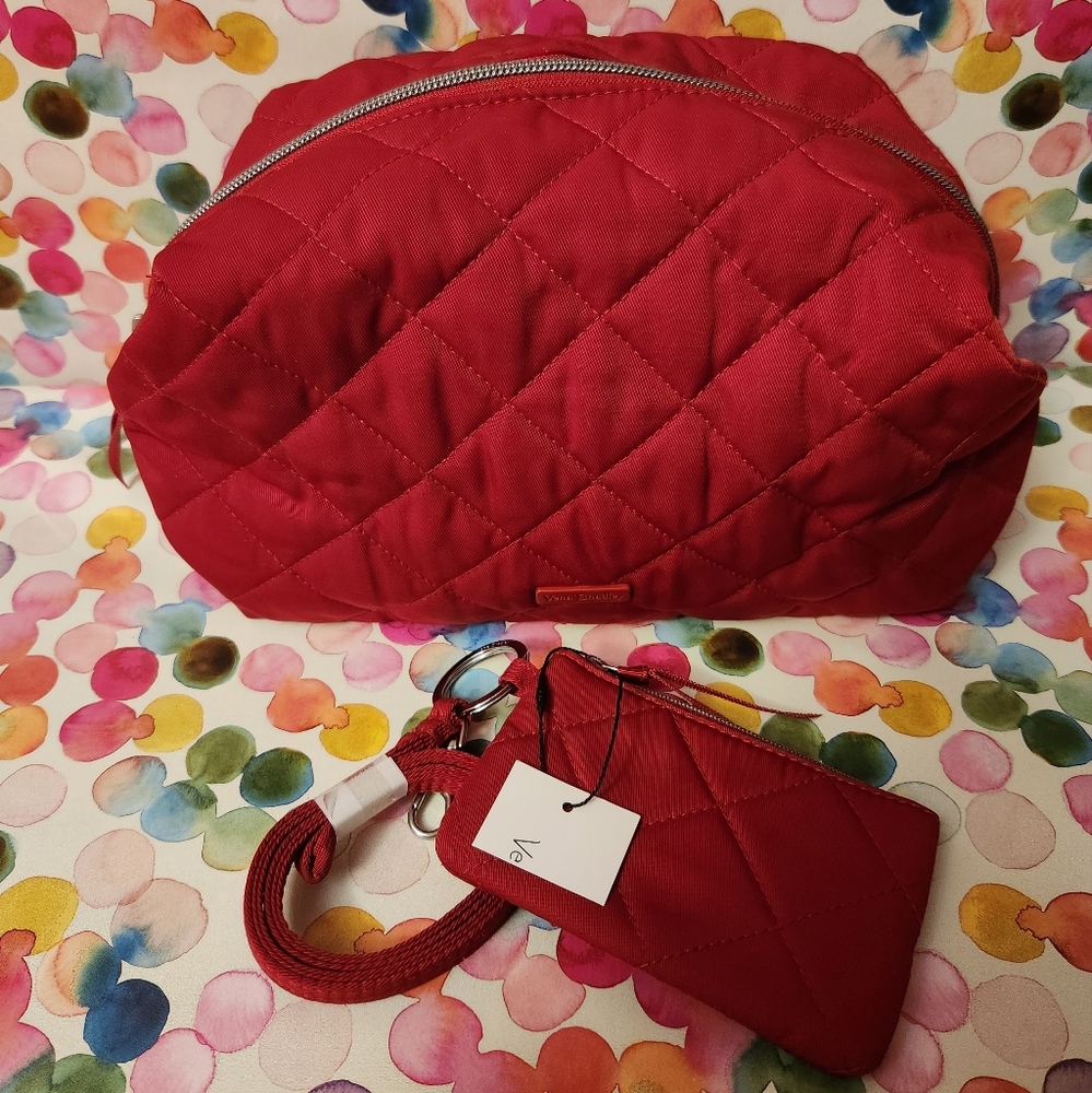 Vera Bradley "Cardinal Red" Perf Twill Bundle; Large Cos; Zip ID w/ Lanyard; New